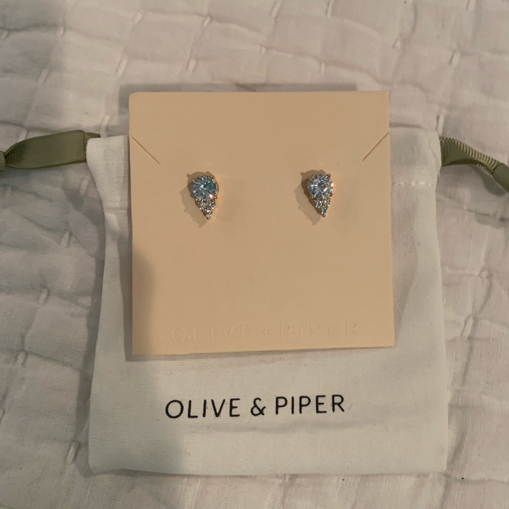 Olive & Piper Chloe Stud Diamond Crystal Gold Earrings